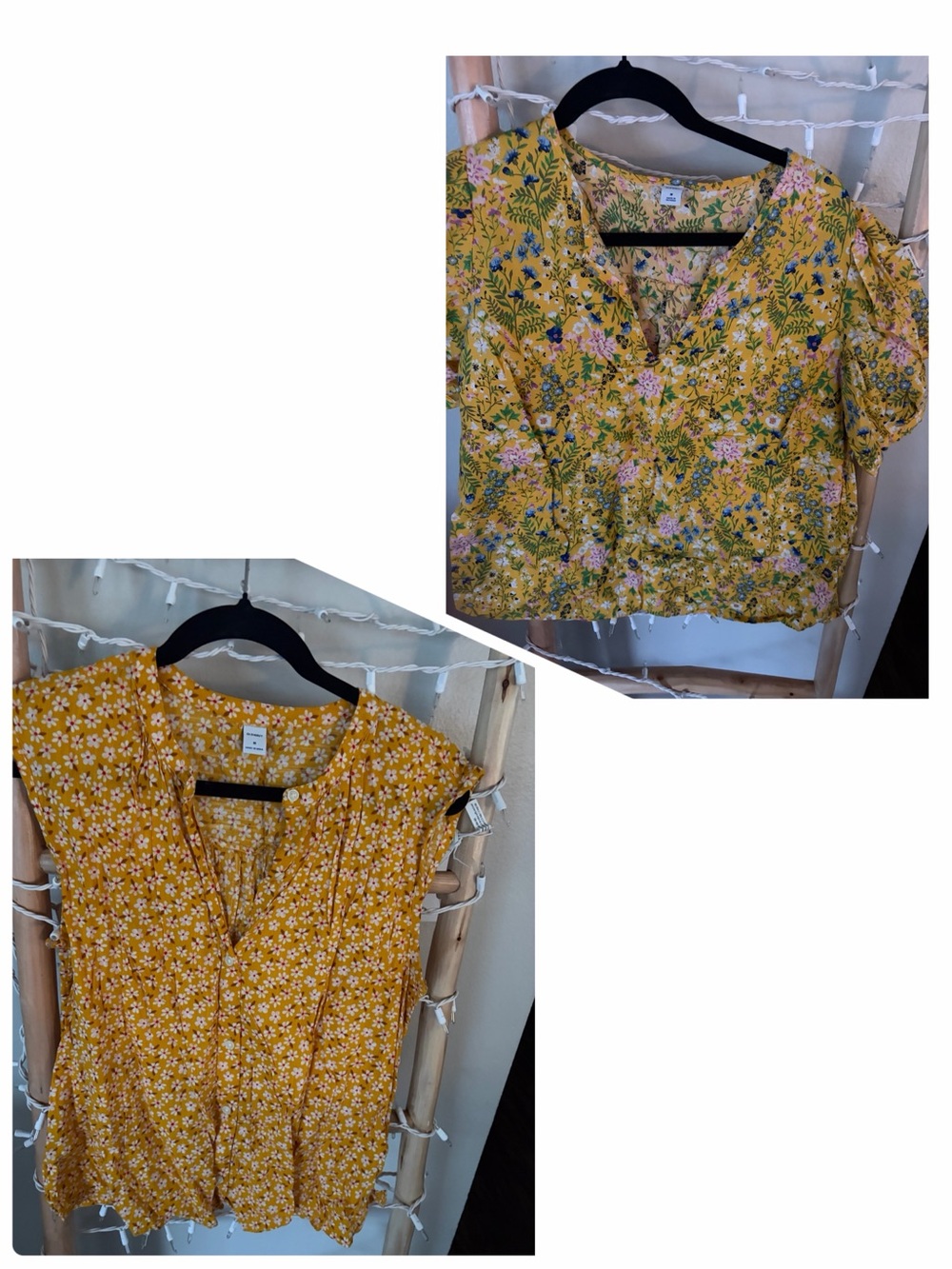 2 Old Navy Yellow Floral V-Neck Blouses